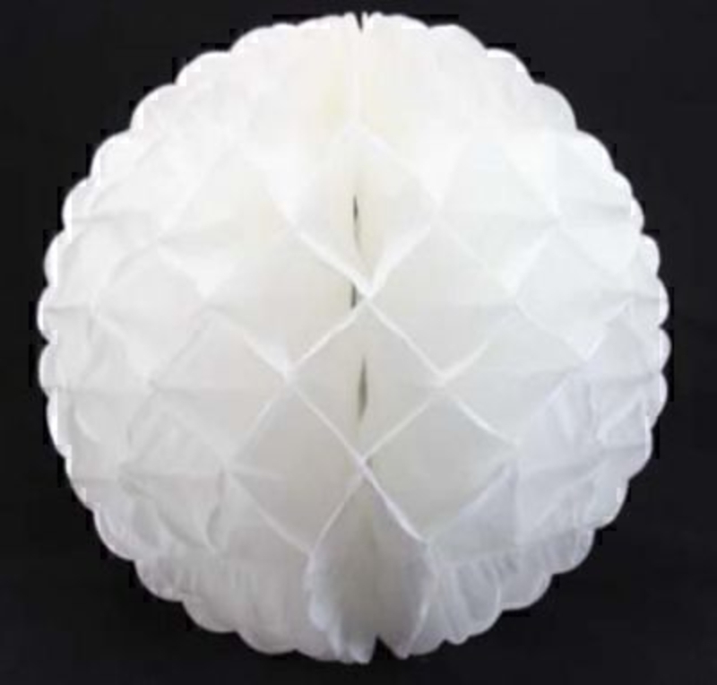 White Honeycomb Paper Ball by Gisela Graham. These are great for adding instant party atmosphere at a very reasonable price. Perfect decoration for wedding or parties. Made from Paper. Size Small 18cm Diameter